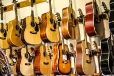 Guitars in a music instrument shop