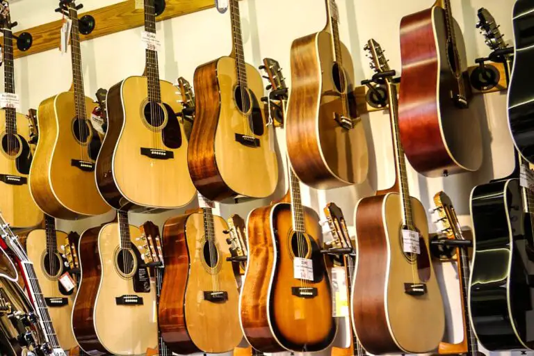 Guitars in a music instrument shop