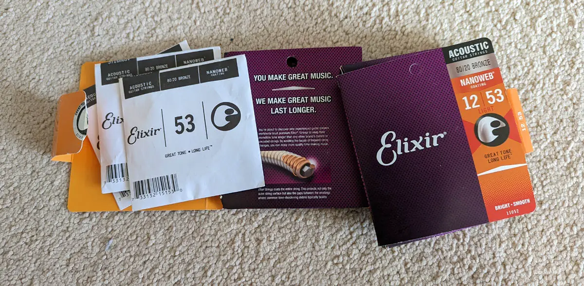 Elixir Guitar String packets with string sleeves