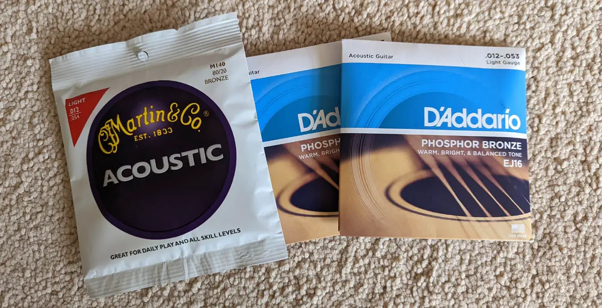 Martin and Daddario guitar string packets