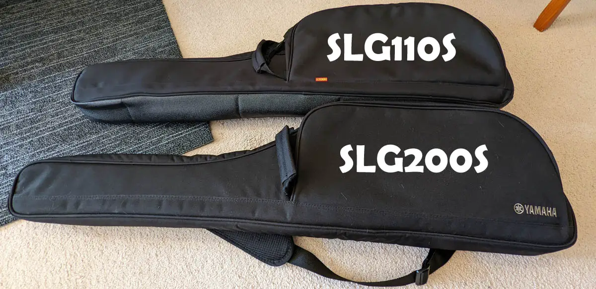 Yamaha SLG110S and SLG200S silent guitar gig bags side by side